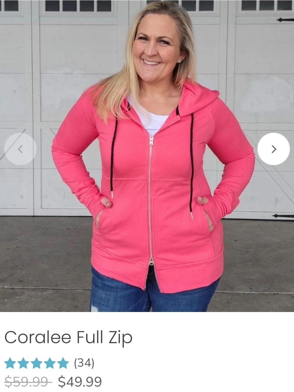 7 Degrees Full Zip Hoodie - Coral Pink, Size XL